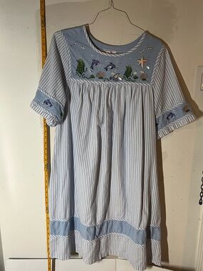GO SOFTLY PATIO House Dress MuuMuu Kaftan dolphin beaded